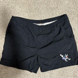 VTG Looney Tunes Bugs Bunny Black Swim‎ Trunks Shorts Men's Size XL